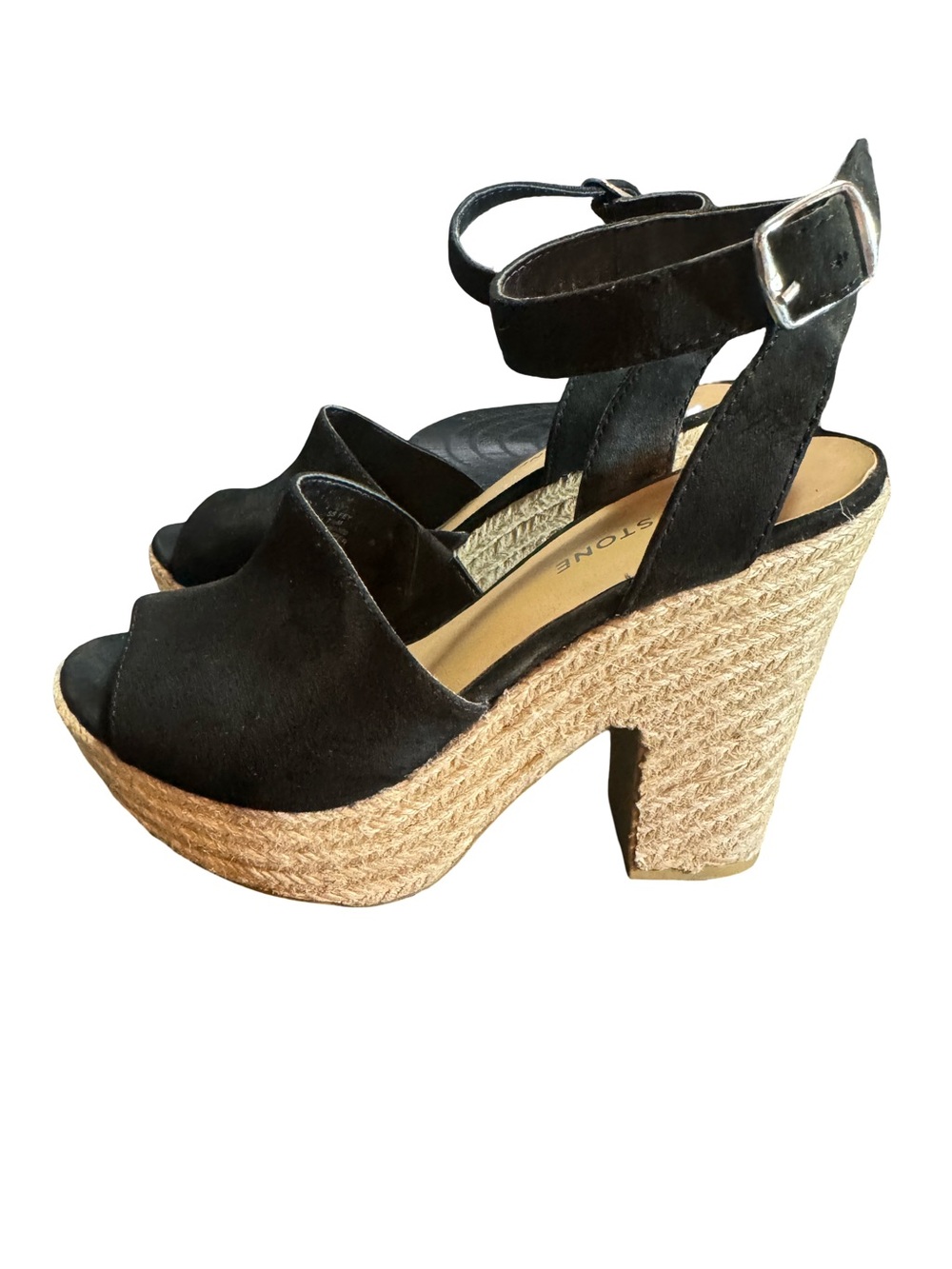 Sun + Stone Black Espadrille Platform Sandals with Ankle Strap